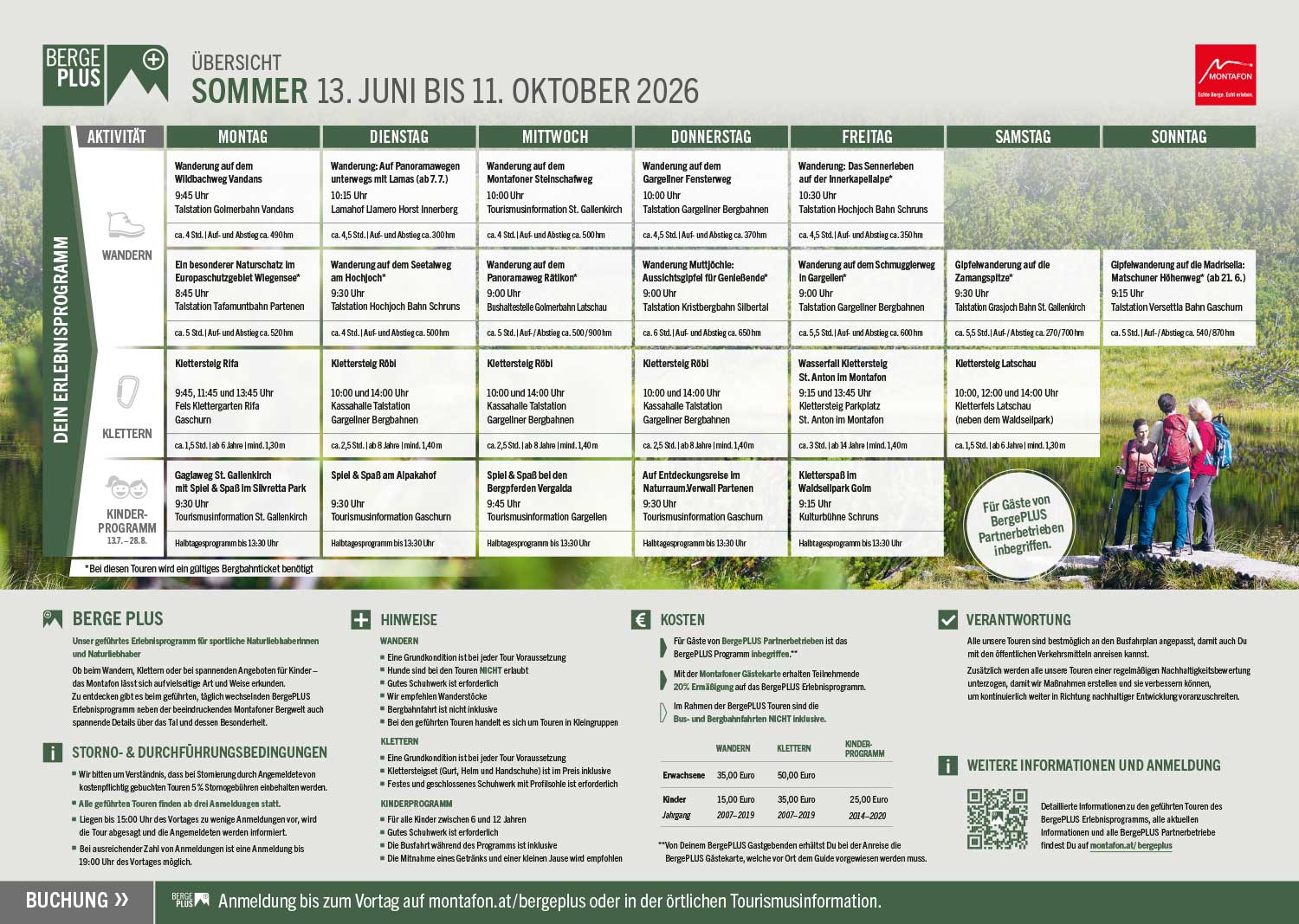 Montafon BergePLUS Übersicht Sommer 2026